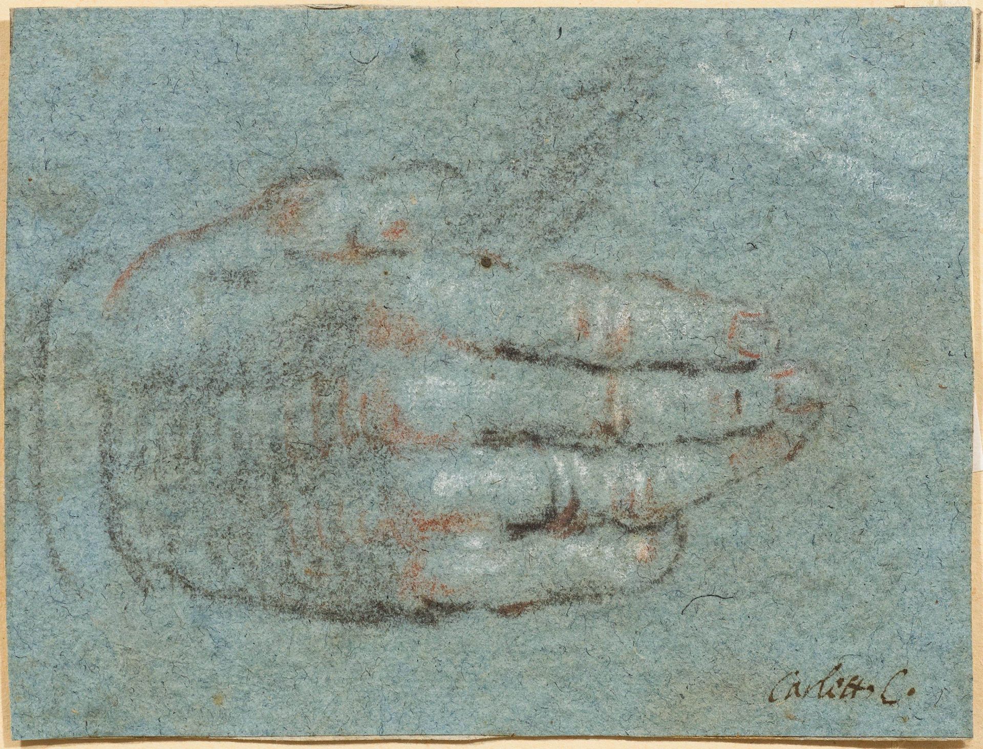 CARLO CALIARI detto CARLETTO CALIARI (ZUGESCHRIEBEN)(1570 Venedig 1596)Handstudie.Schwarze Kreide,