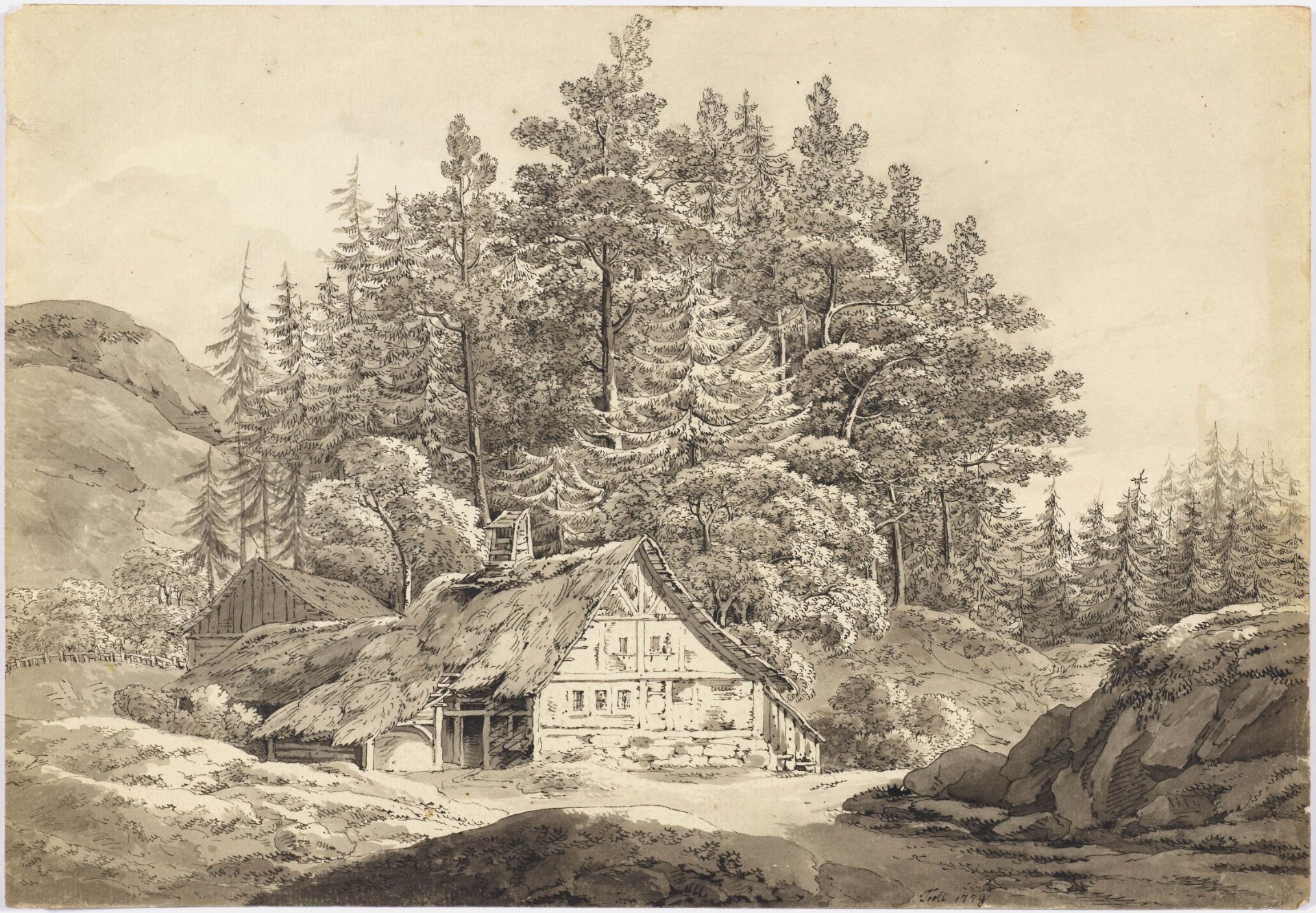 JOHANN HEINRICH TROLL(1756 Winterthur 1824)1. Landschaft mit Gehöft; 2. Flusslandschaft mit - Image 2 of 4