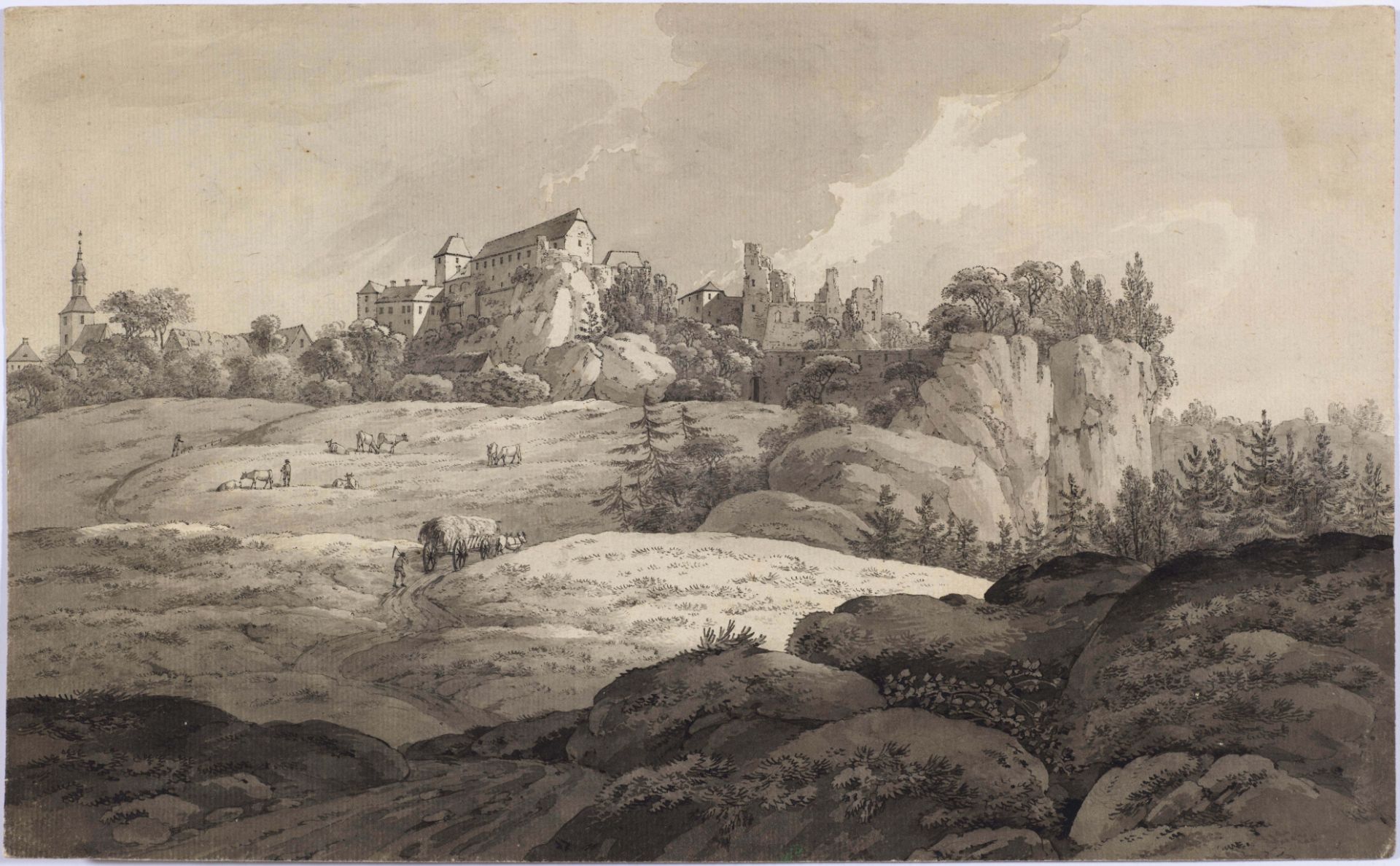 JOHANN HEINRICH TROLL(1756 Winterthur 1824)1. Blick auf Burg Hohenstein in Sachsen; 2. Sächsische - Image 2 of 3