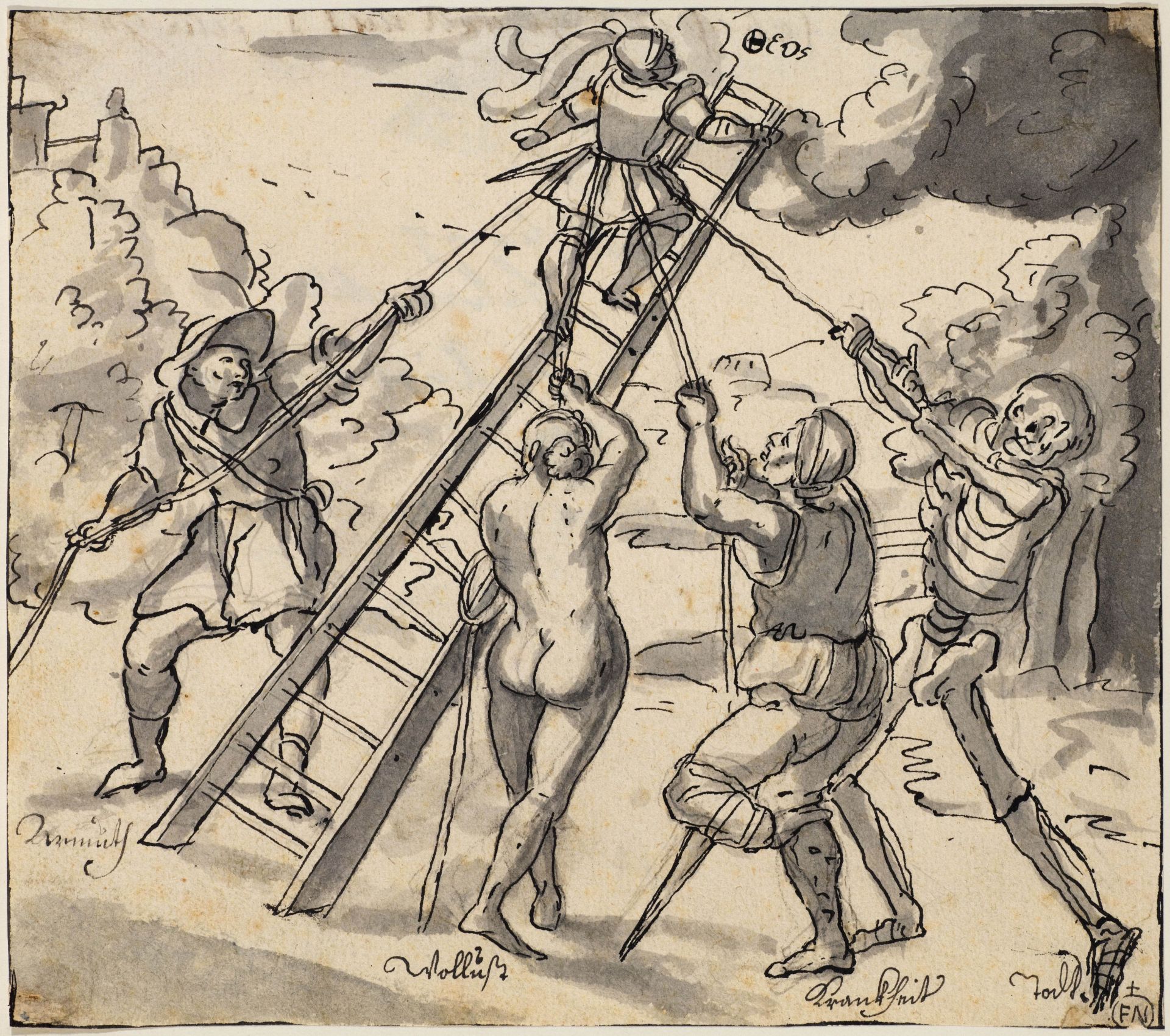 HANS JAKOB NÜSCHELER D.J. (UMKREIS)(1614 Zürich 1658)Wollust, Krankheit, Tod versuchen, einen Ritter