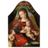 MEISTER MIT DEM PAPAGEI(tätig in Antwerpen um 1520–1530)Madonna mit Kind.Öl auf Holz.89 × 58 cm.