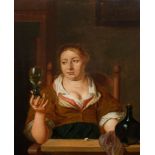 ARY DE VOIS (UMKREIS)(Utrecht um 1632–1680 Leiden)Bildnis einer jungen Frau mit Weinglas.Öl auf