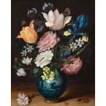 JAN BRUEGHEL d. J.(1601 Antwerpen 1678)Blumenstrauss in einer Porzellanvase.Öl auf Kupfer.Verso