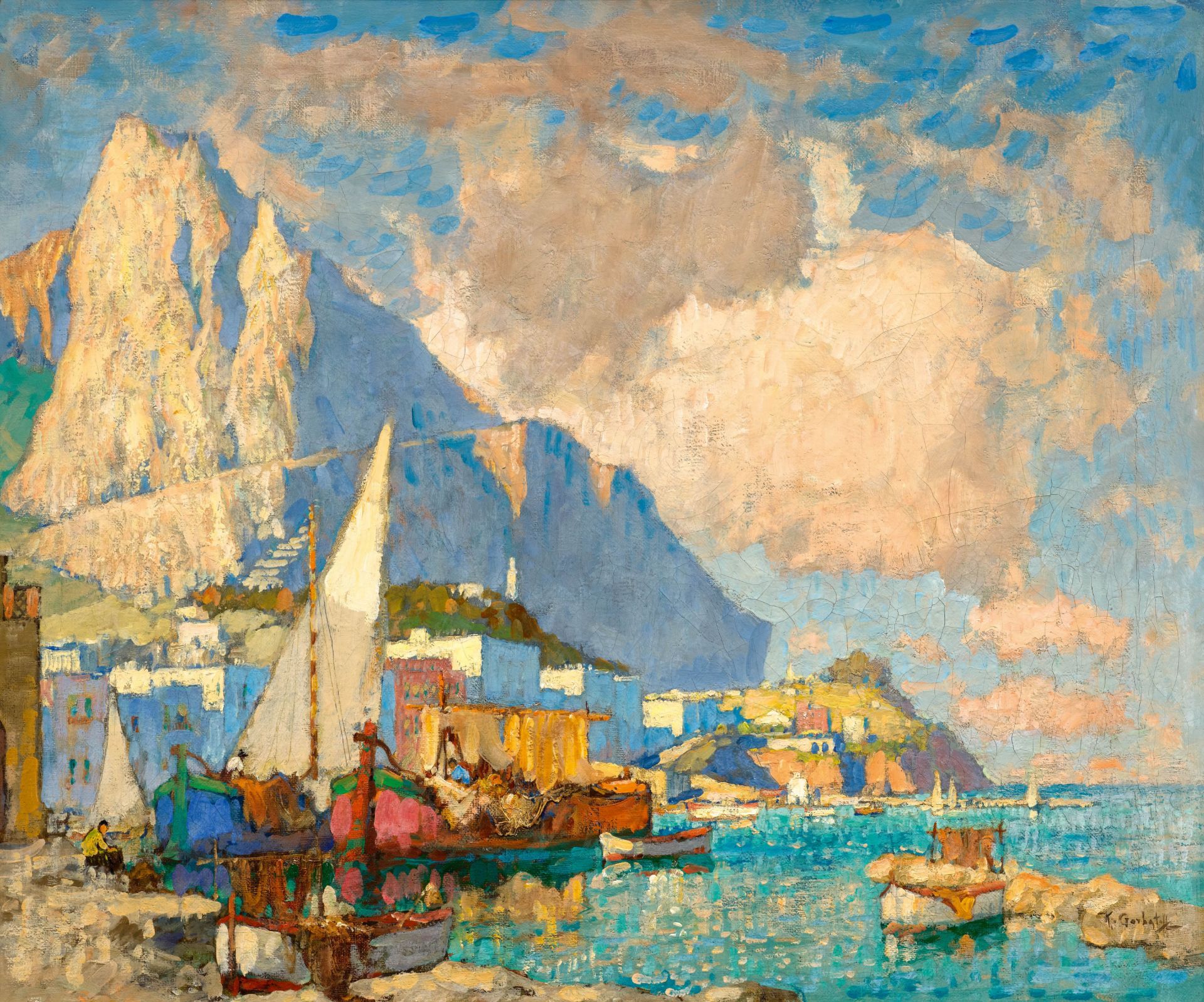 KONSTANTIN IVANOVICH GORBATOFF(Stavropol 1876–1945 Berlin)Ansicht von Capri.Öl auf Leinwand.Unten