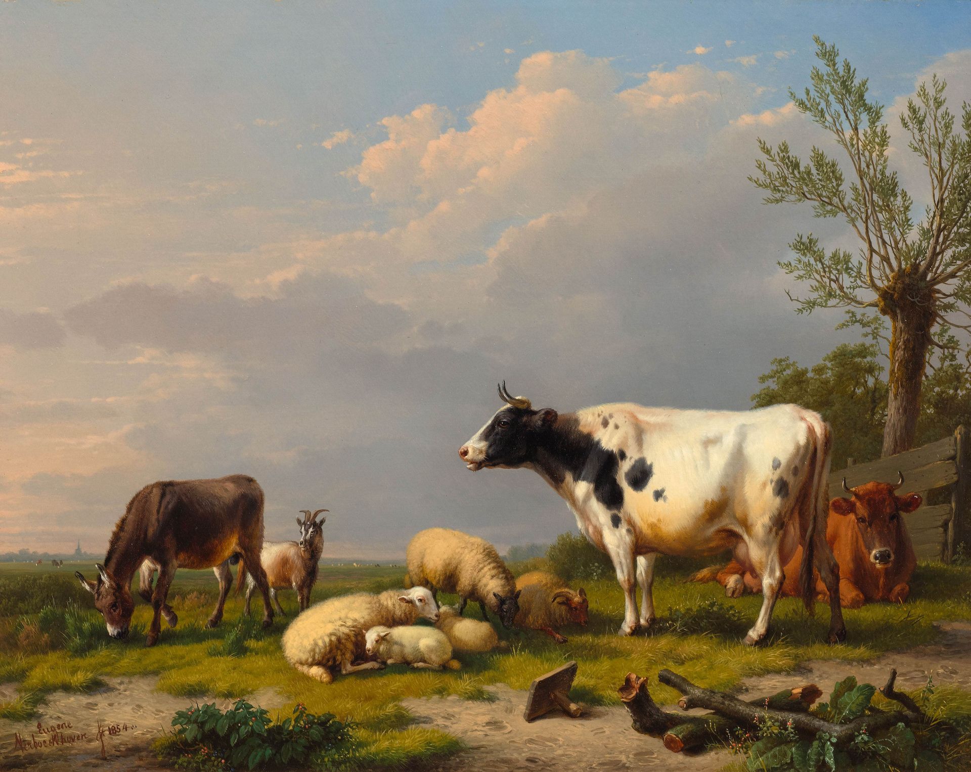 EUGÈNE JOSEPH VERBOECKHOVEN(Warneton 1799–1881 Brüssel)Landschaft mit Schafherde, Kühen, Esel und