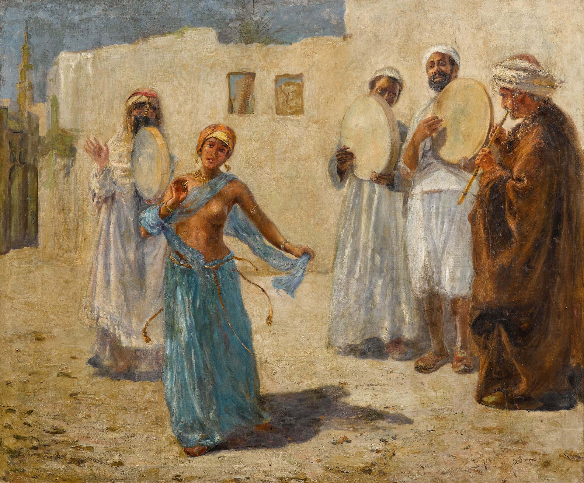 MAX FRIEDRICH RABES(Samter 1868–1944 Wien)Orientalische Musiker mit Tänzerin.Öl auf Leinwand.Unten