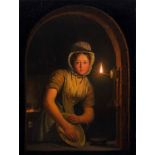 PETRUS VAN SCHENDEL(Terheijden 1806–1870 Brüssel)Junge Frau bei Kerzenschein. 1829.Öl auf Holz.Unten