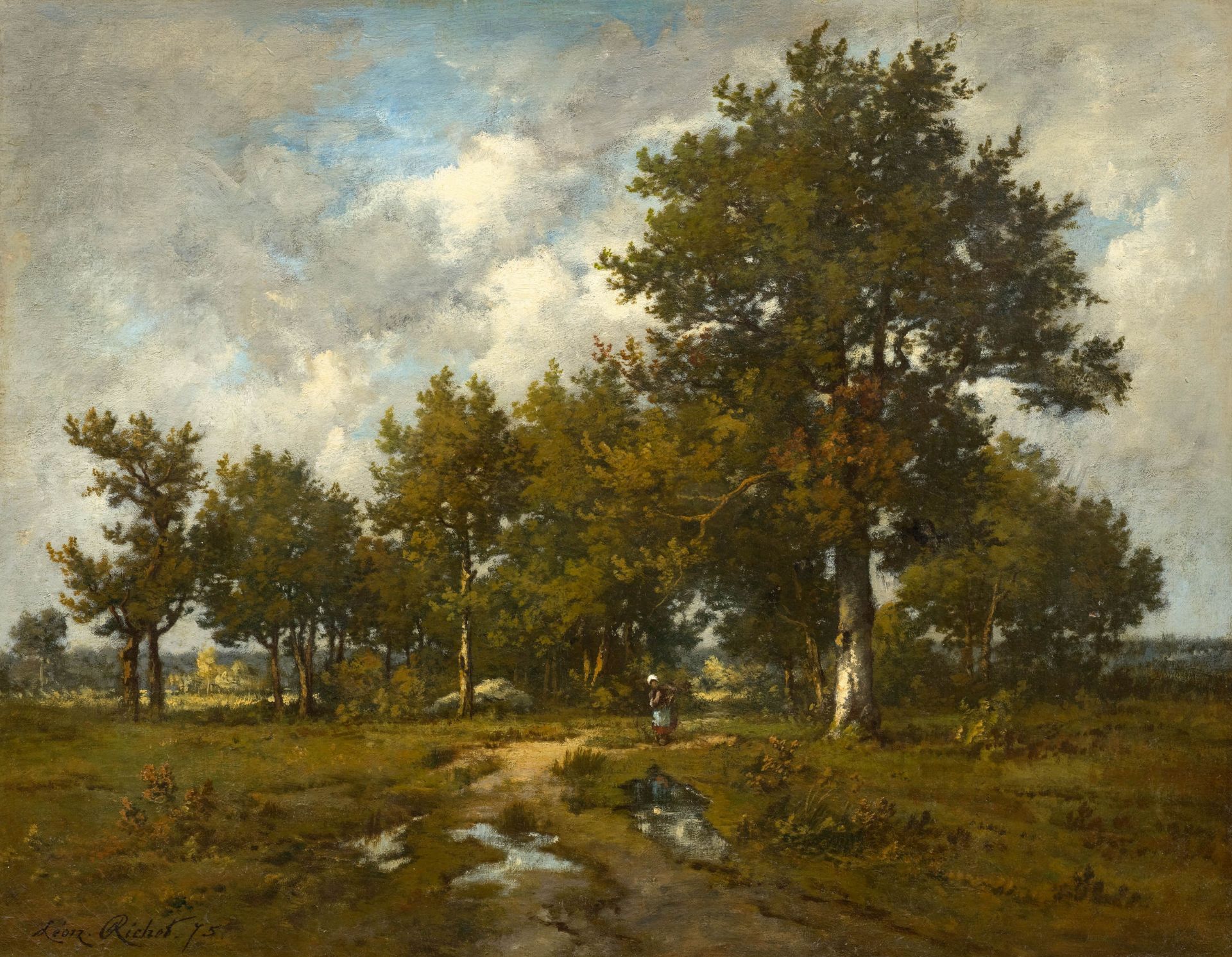 LÉON RICHET(Solesmes 1847–1907 Paris)Landschaft mit Bäuerin. 1875.Öl auf Leinwand.Unten links