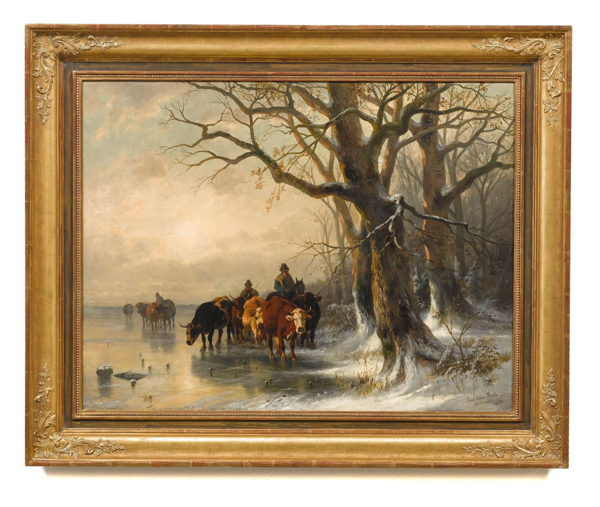 CHRISTIAN FRIEDRICH MALI(Broekhuizen 1832–1906 München)Heimtrieb der Herde. 1879.Öl auf Leinwand. - Image 2 of 2