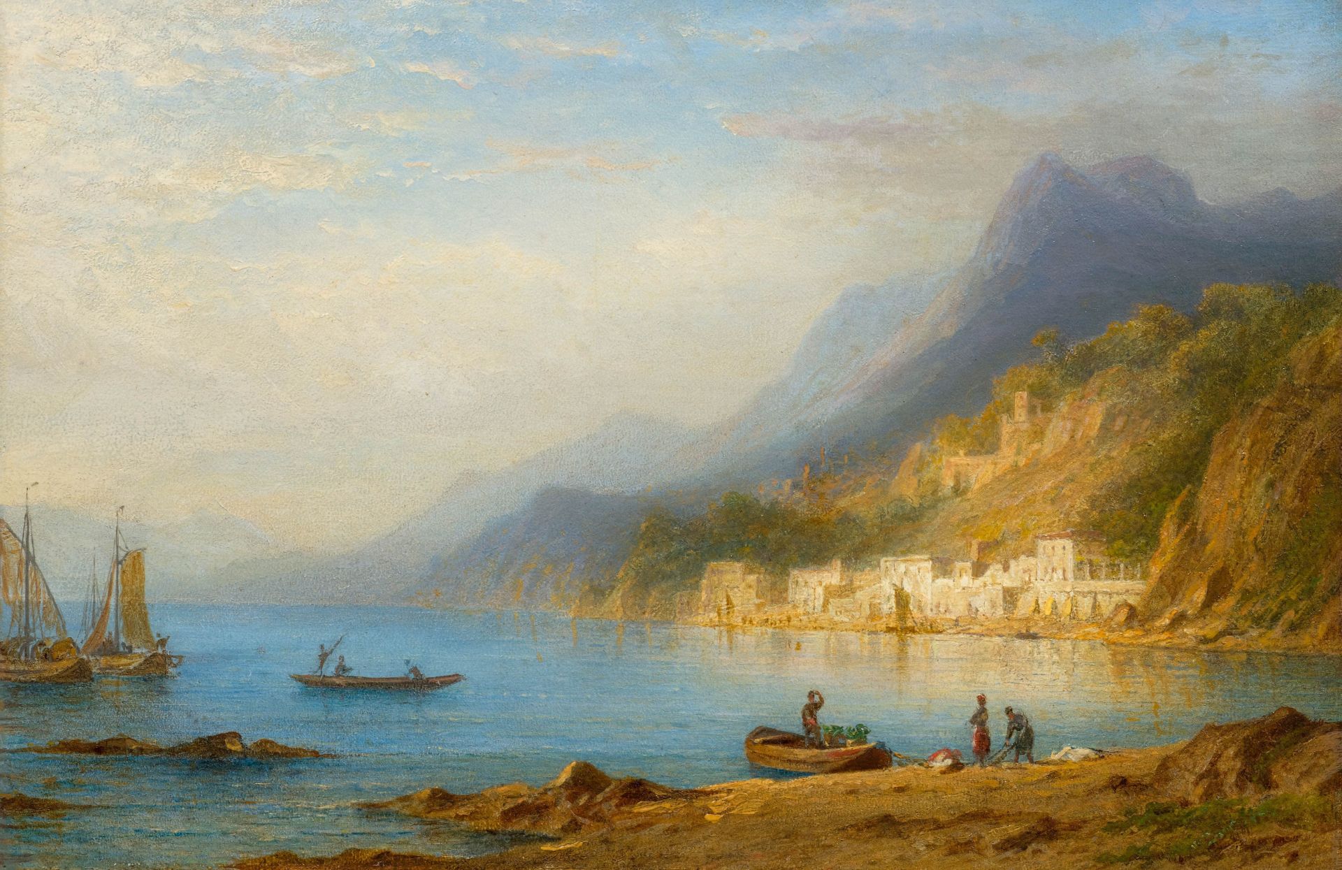 CARL MORGENSTERN(1811 Frankfurt 1893)Italienische Landschaft am Comer See.Öl auf Papier auf Karton.