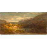 CARL SPITZWEG(1808 München 1885)Landschaft mit Flusslauf, vorne drei Staffagefiguren, hinten links