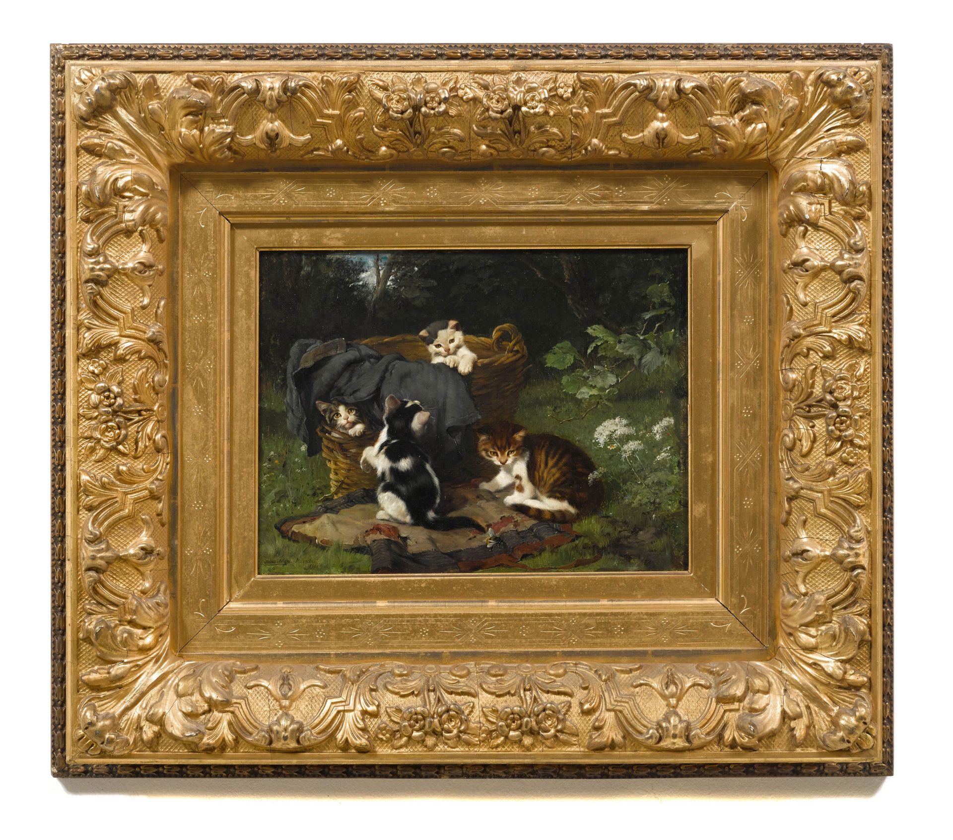 JULIUS ADAM D. J.(1852 München 1913)Vier spielende Kätzchen - die Hummel. 1886.Öl auf Holz.Unten - Image 2 of 2