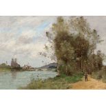 PAUL DÉSIRÉ TROUILLEBERT(1829 Paris 1900)La Seine à Mantes-la-Jolie.Öl auf Leinwand.Unten rechts