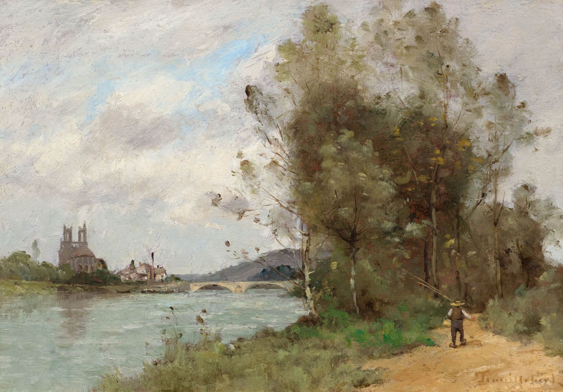 PAUL DÉSIRÉ TROUILLEBERT(1829 Paris 1900)La Seine à Mantes-la-Jolie.Öl auf Leinwand.Unten rechts