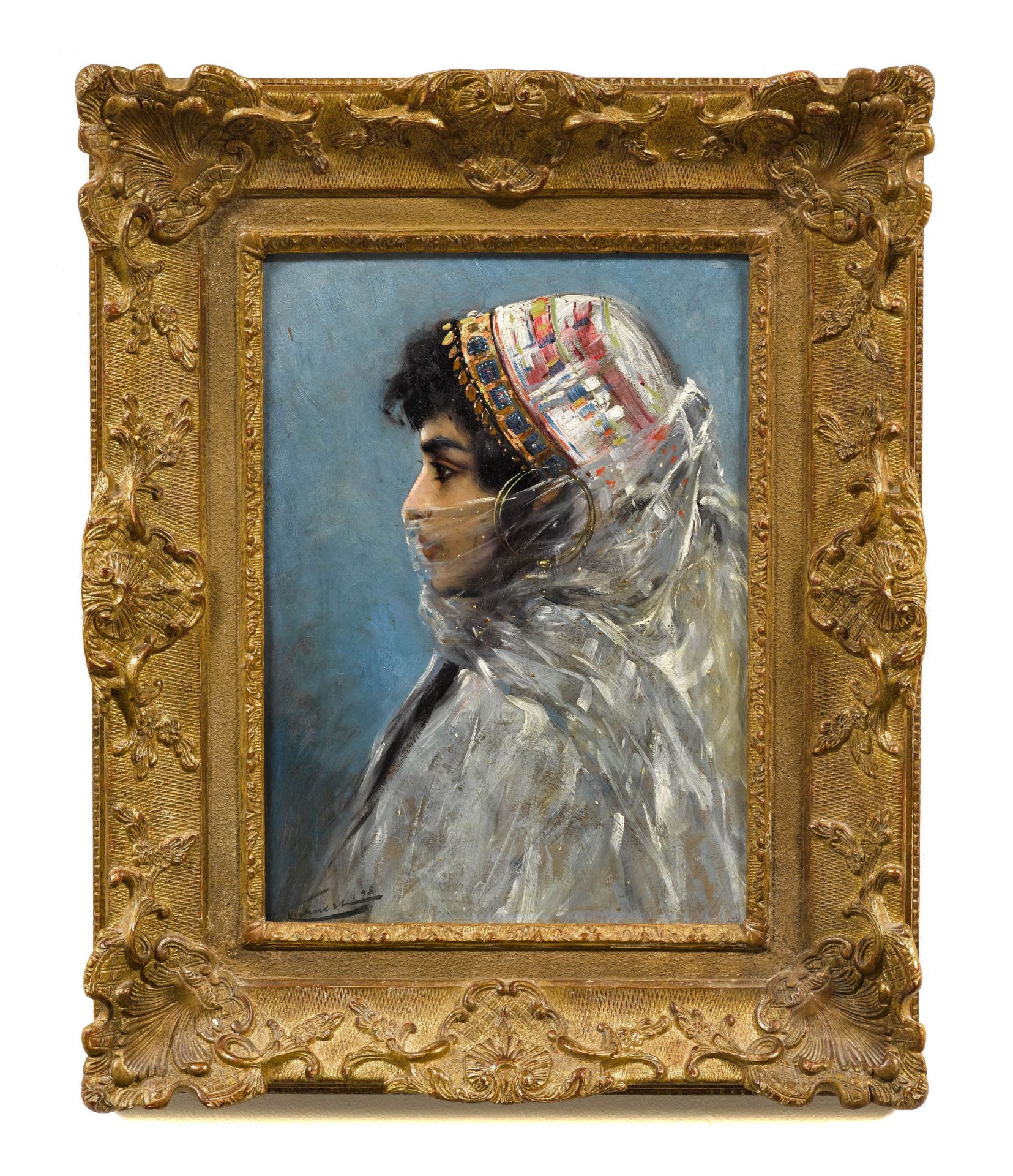 WILHELM KUHNERT(Oppeln 1865–1926 Flims)Porträt einer orientalischen Tänzerin. 1898.Öl auf - Image 2 of 2