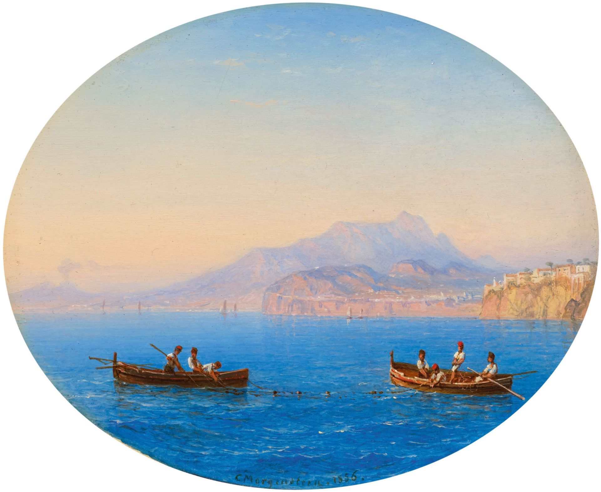 CARL MORGENSTERN(1811 Frankfurt 1893)Fischerboote vor der Küste von Sorrento. 1856.Öl auf