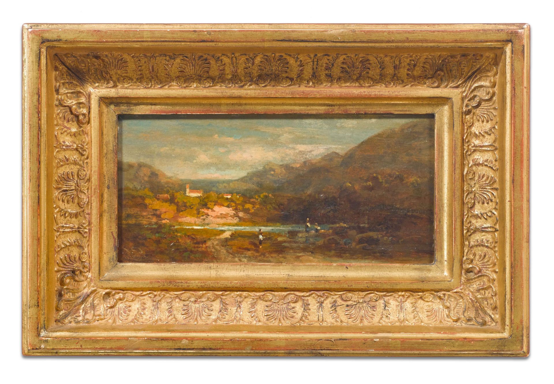 CARL SPITZWEG(1808 München 1885)Landschaft mit Flusslauf, vorne drei Staffagefiguren, hinten links - Image 2 of 2