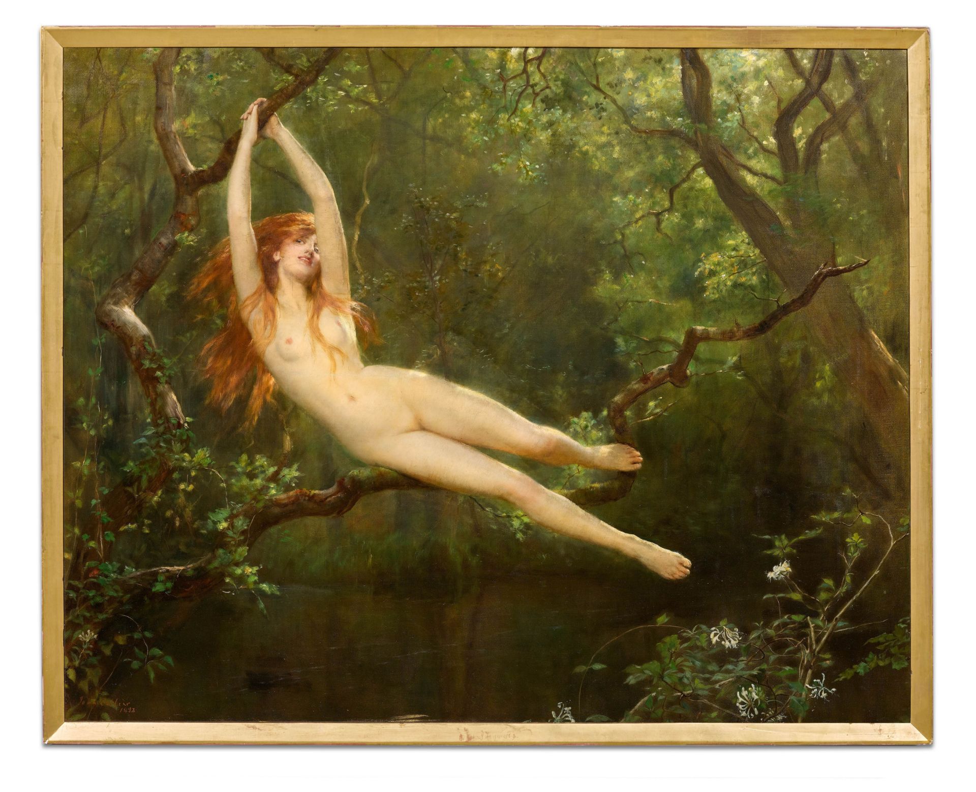 JOHN COLLIER(1850 London 1934)Nymphe im Wald. 1893.Öl auf Leinwand.Unten links signiert und datiert: - Image 2 of 2