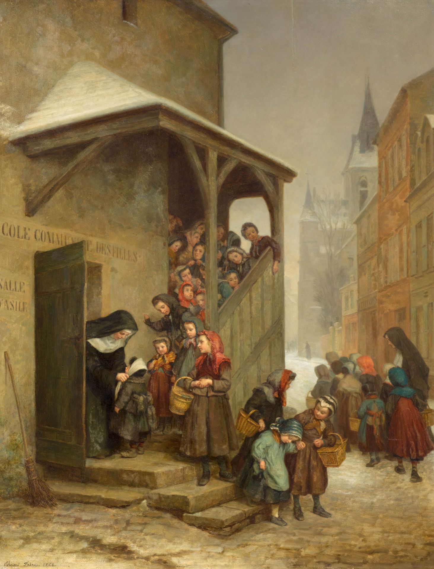 PIERRE ÉDOUARD FRÈRE(Paris 1819–1886 Écouen)Kinder verlassen im Geleit von Klosterfrauen die Schule.