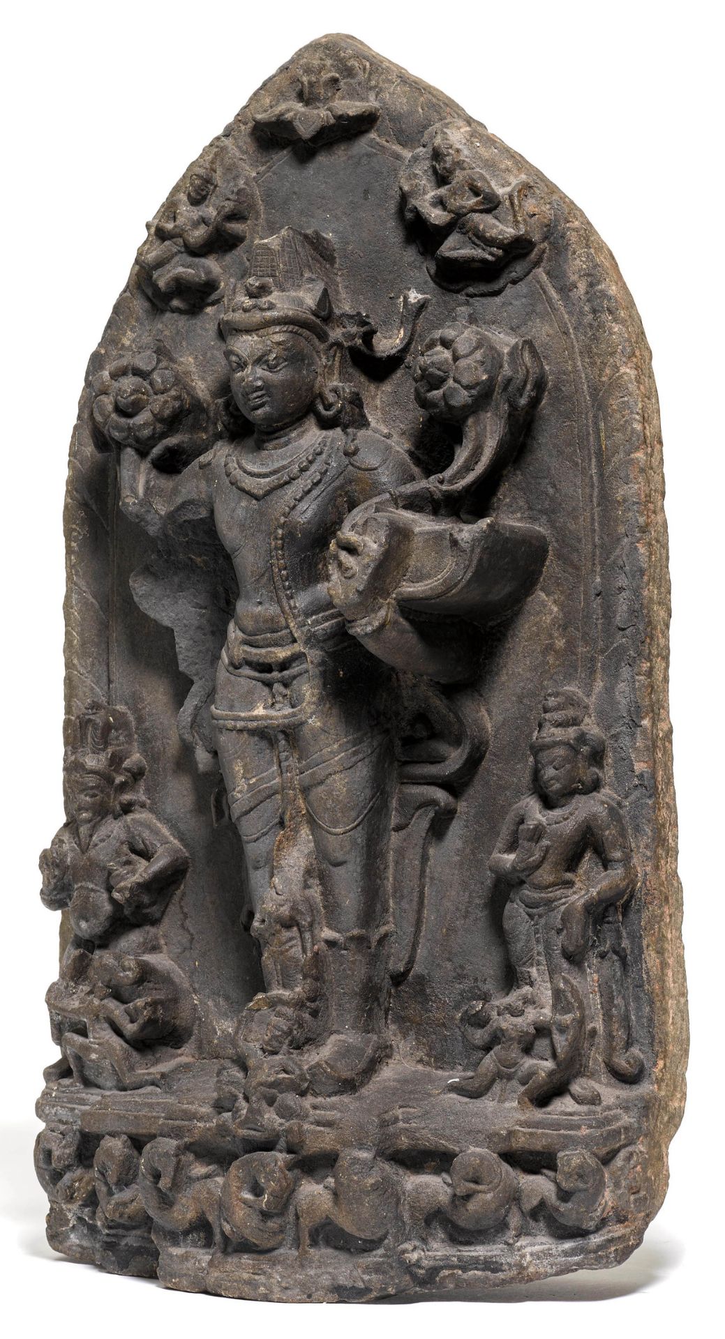 A BLACK STONE STELE OF SURYA. - Image 2 of 5