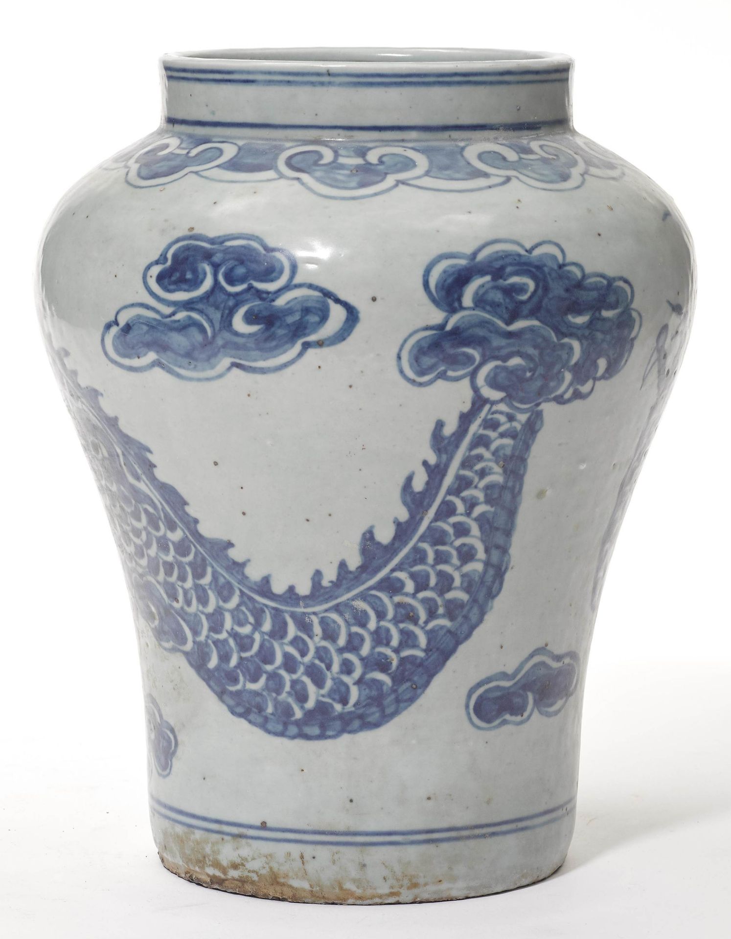 A BLUE AND WHITE DRAGON JAR. - Image 3 of 4