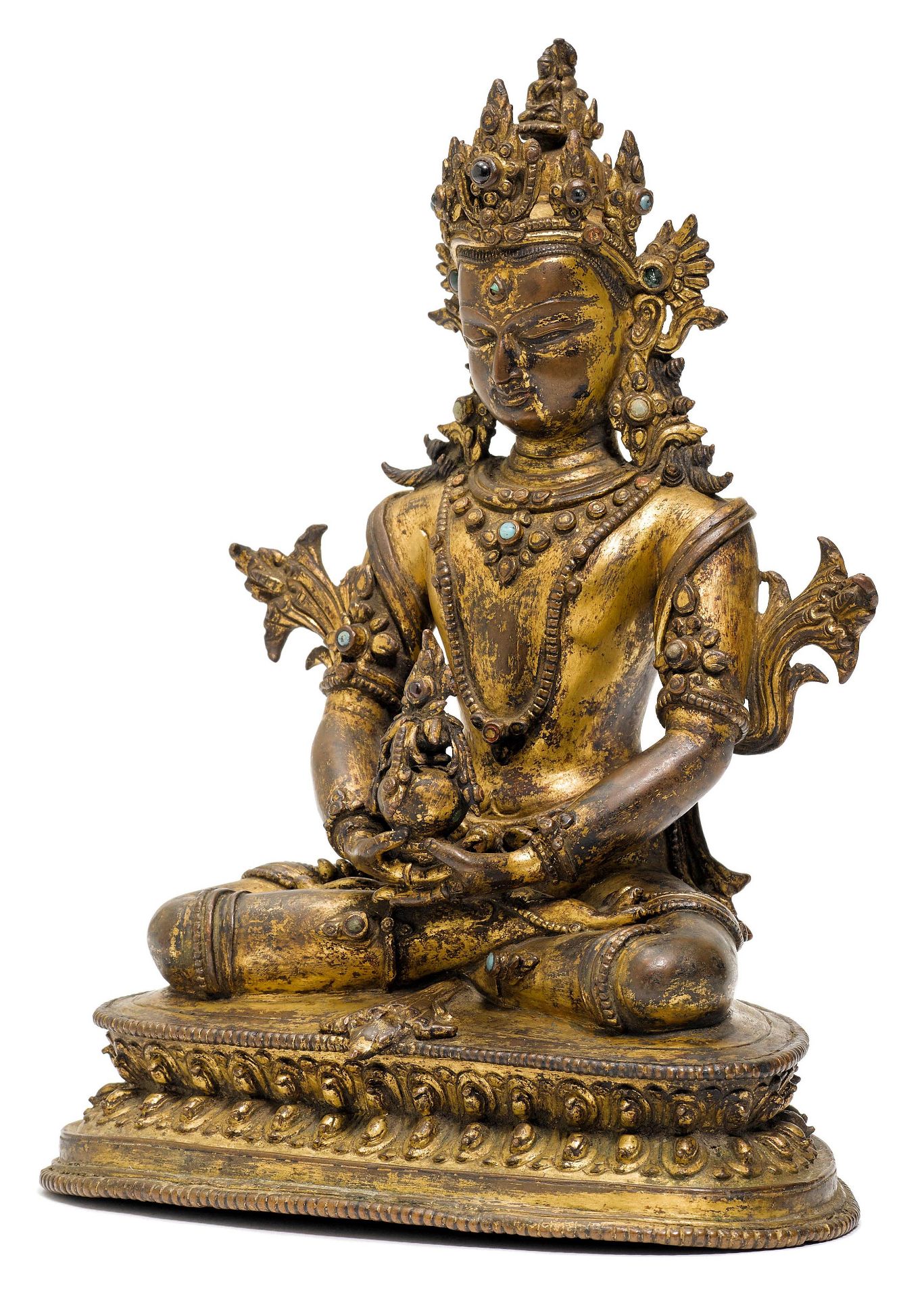 A GILT COPPER ALLOY FIGURE OF AMITAYUS. - Image 2 of 5