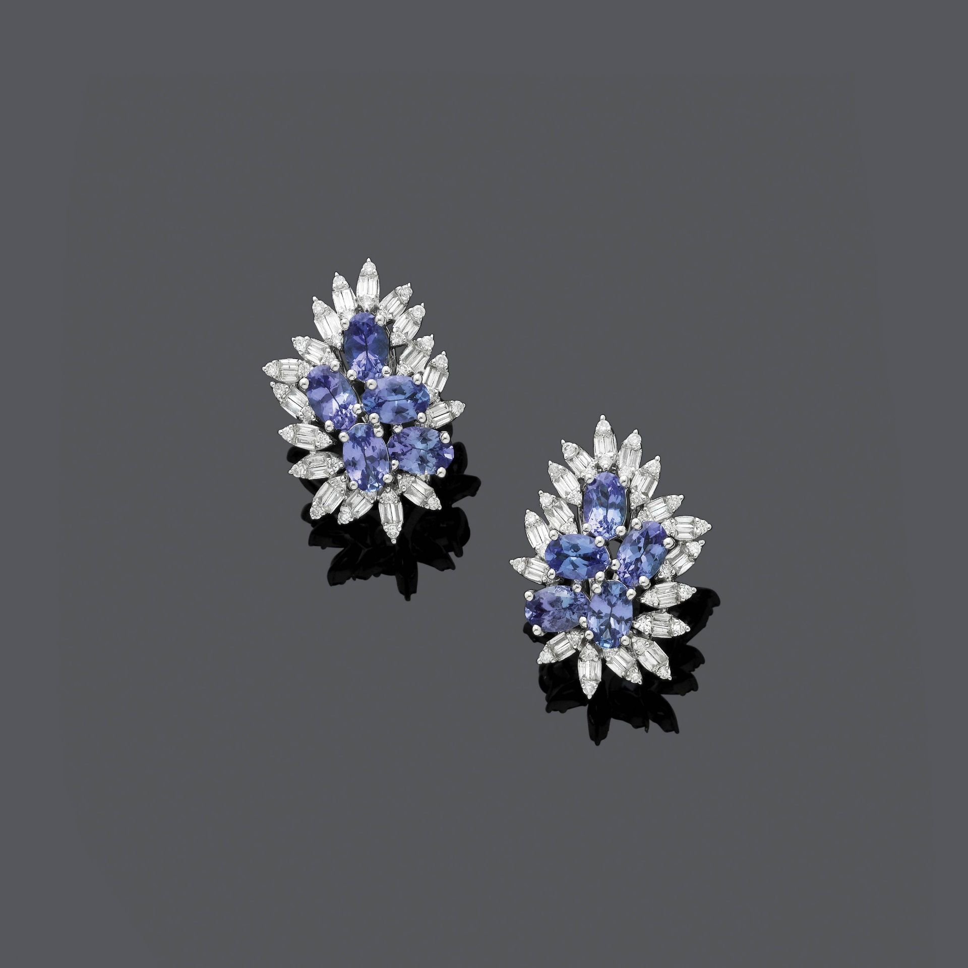 TANZANITE AND DIAMOND EARCLIPS.