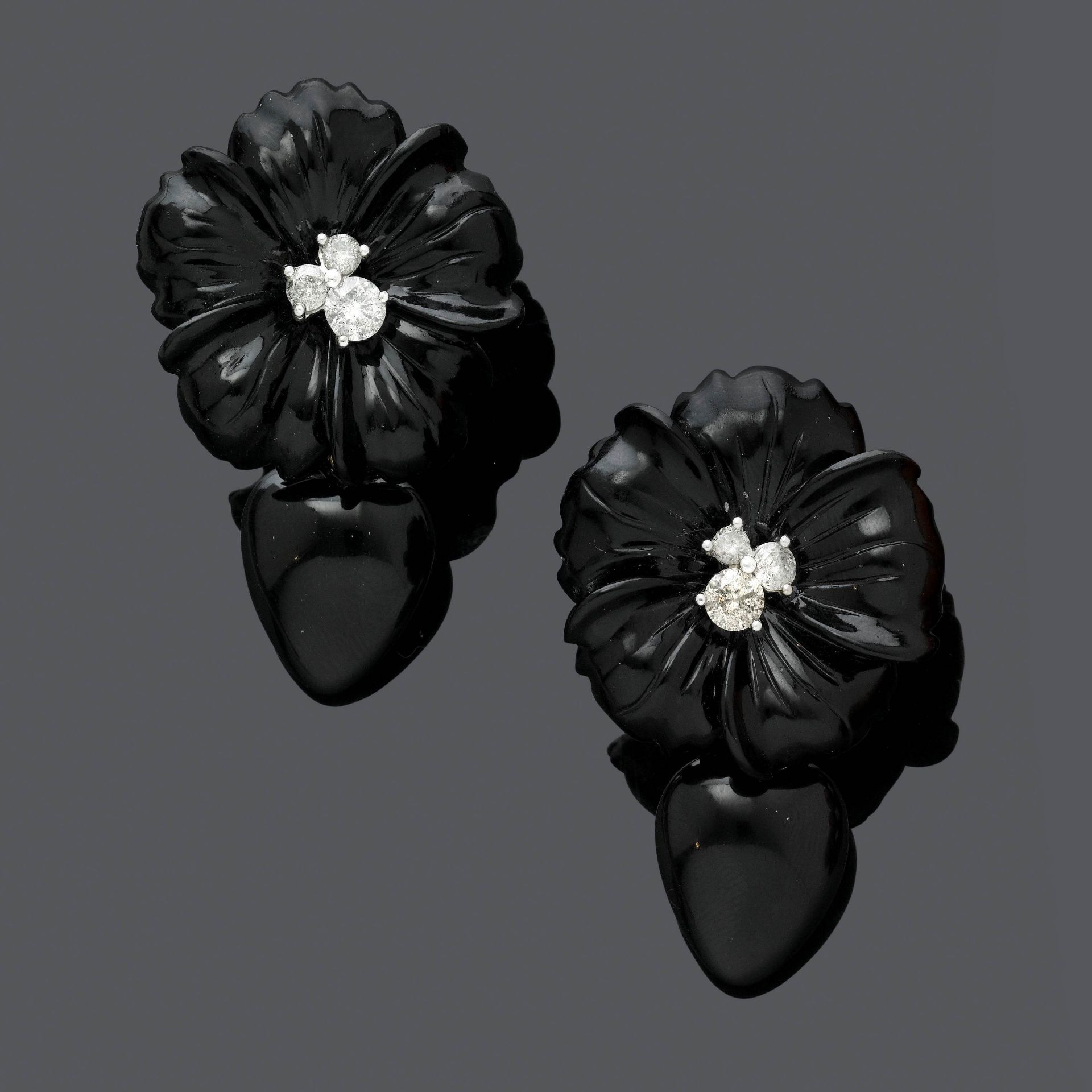 ONYX AND DIAMOND EARLIPS, BY STEINLIN.