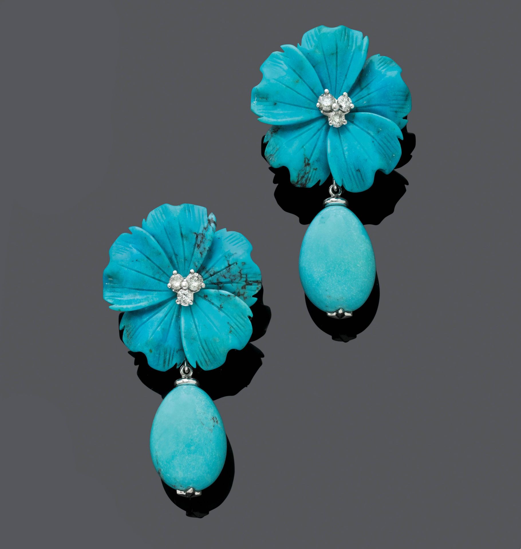 TURQUOISE AND DIAMOND EARCLIPS, BY STEINLIN.