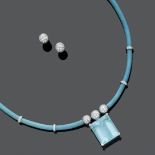 AQUAMARIN-DIAMANT-COLLIER UND OHRSTECKER, BINDER.