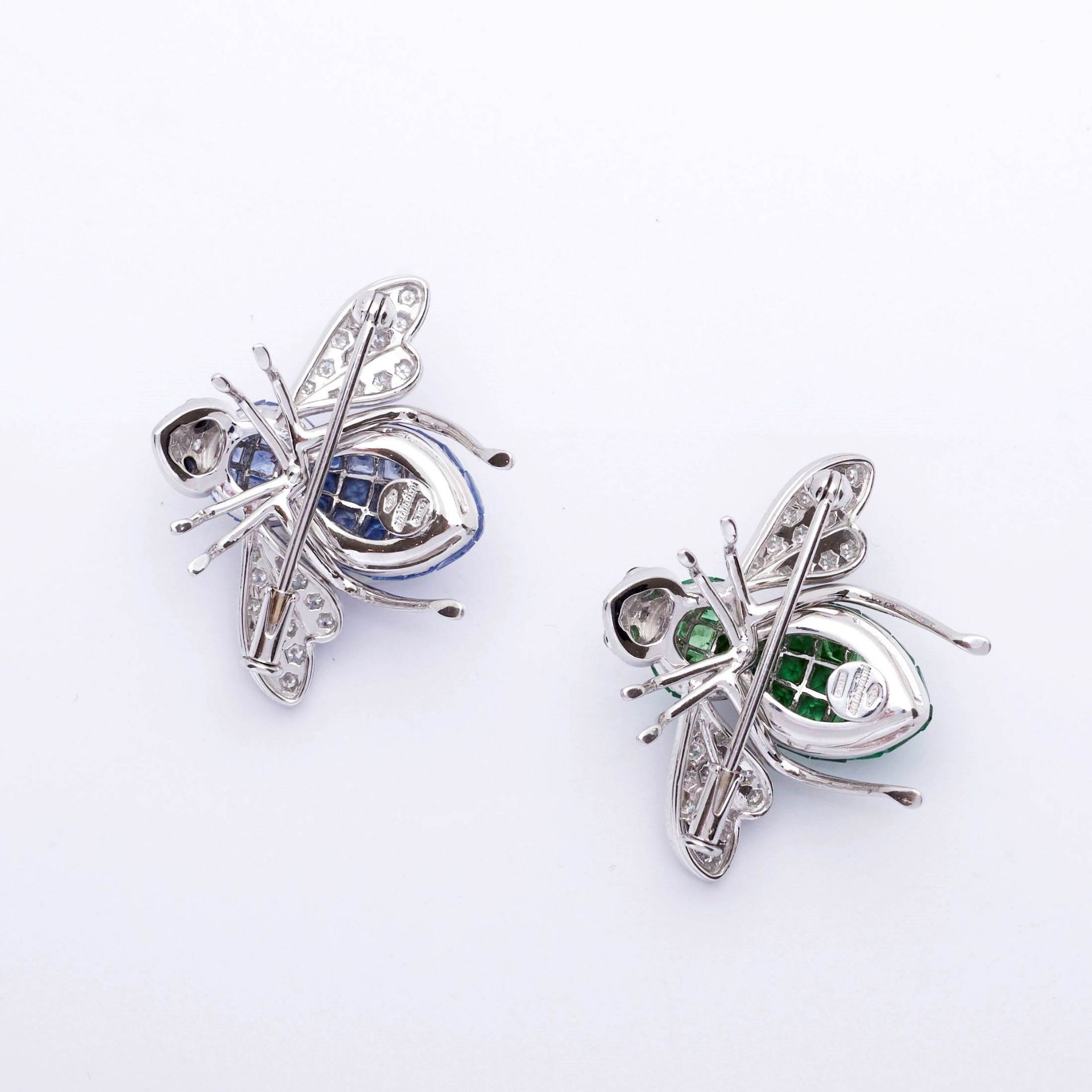 TWO SAPPHIRE/TSAVORITE AND DIAMOND BROOCHES, BY SABBADINI. - Image 2 of 3