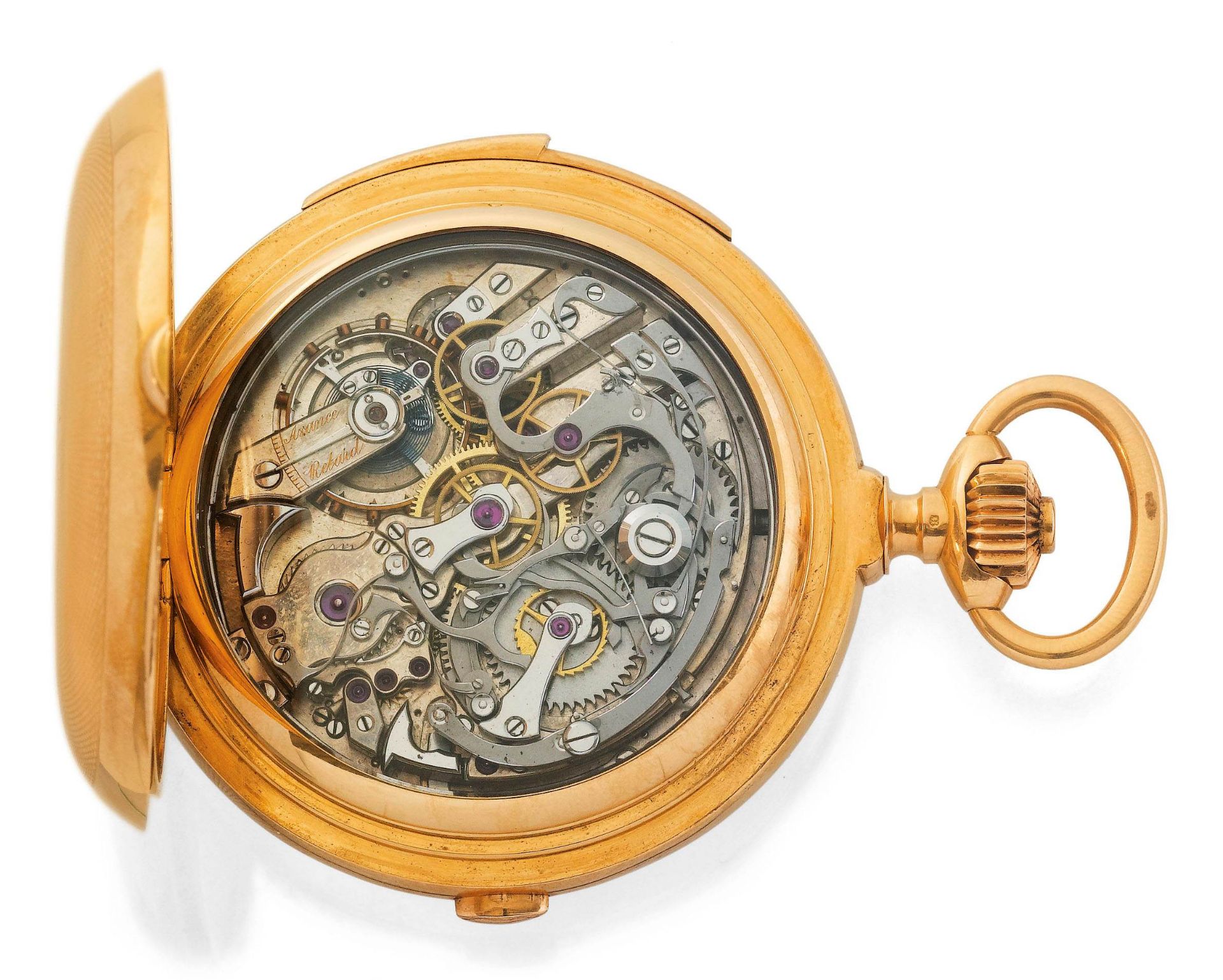 F. Audemars, seltene schwere Minutenrepetition mit Chronograph, ca. 1900. - Bild 2 aus 6