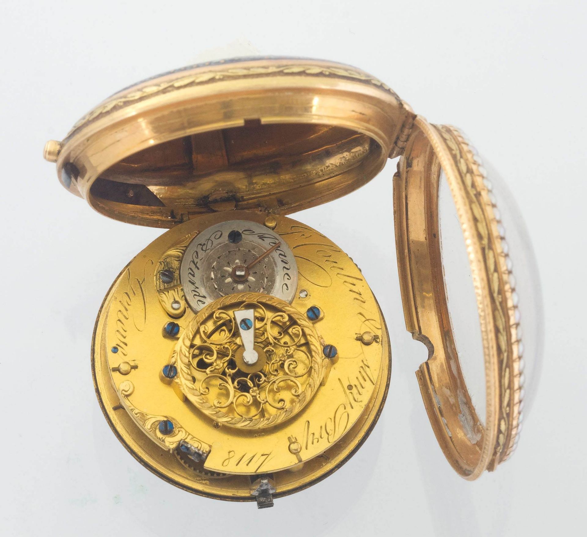 Jaques Coulin & Amy Bry, feine Goldemailtaschenuhr, ca. 1790 - Bild 3 aus 3