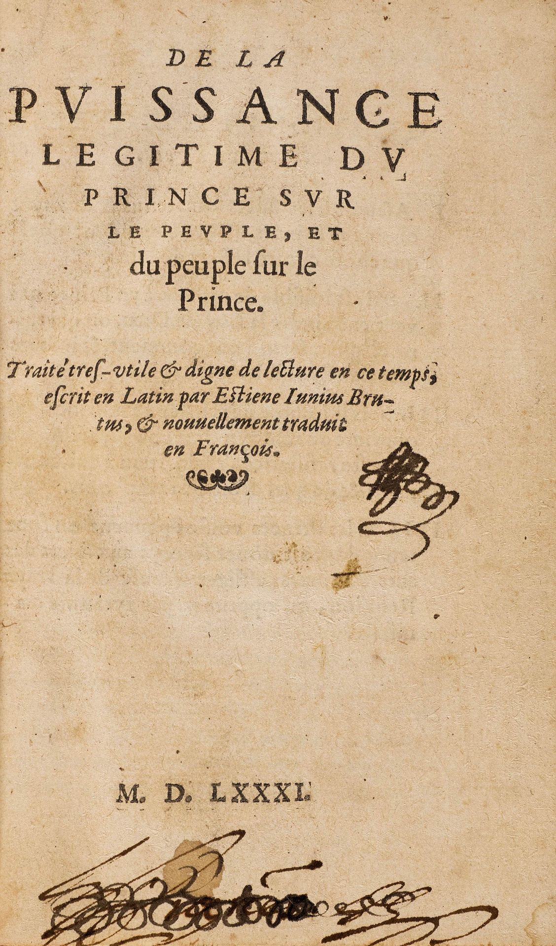 HUGENOTTEN -Languet, Hubert (Pseudonym: Étienne Junius Brutus).De la Puissance légitime du Prince