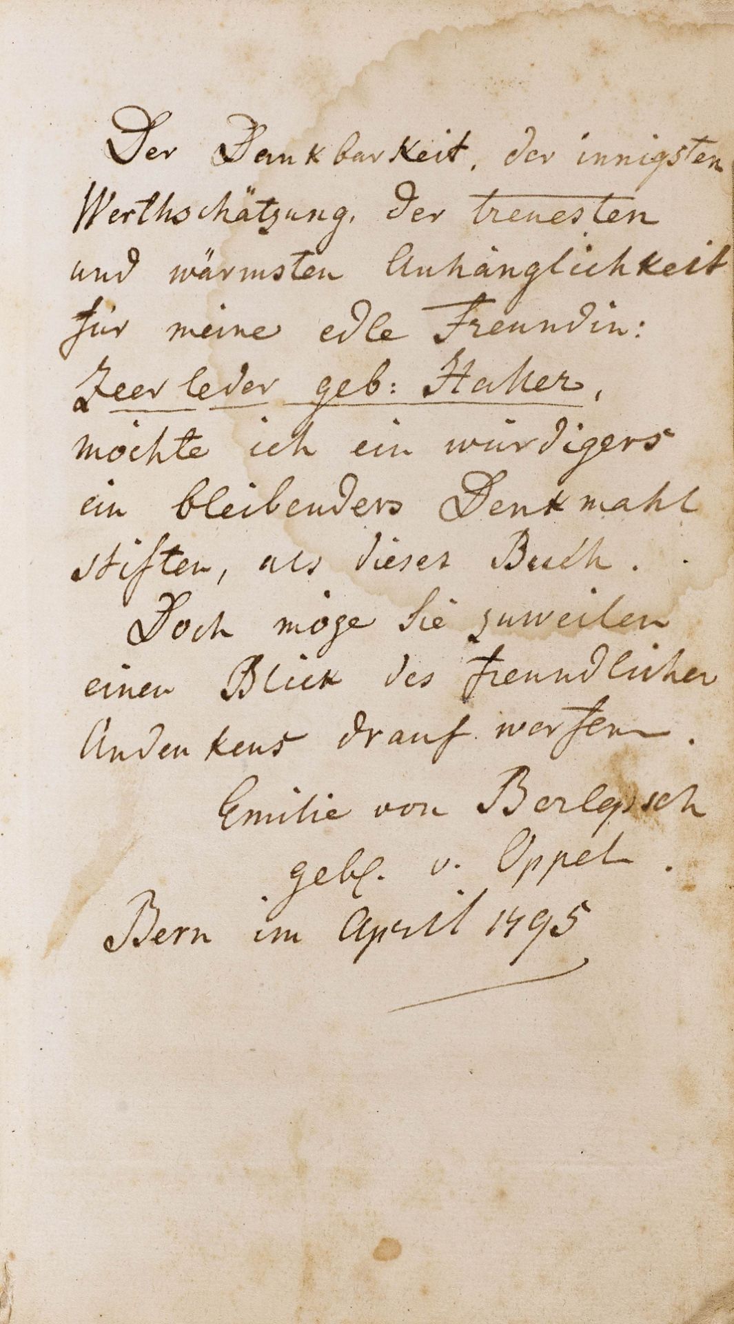 Berlepsch, Emilie von.Sommerstunden. Erster Band. Mit gest. Portrait-Frontispiz und Titelvignette. - Image 2 of 2