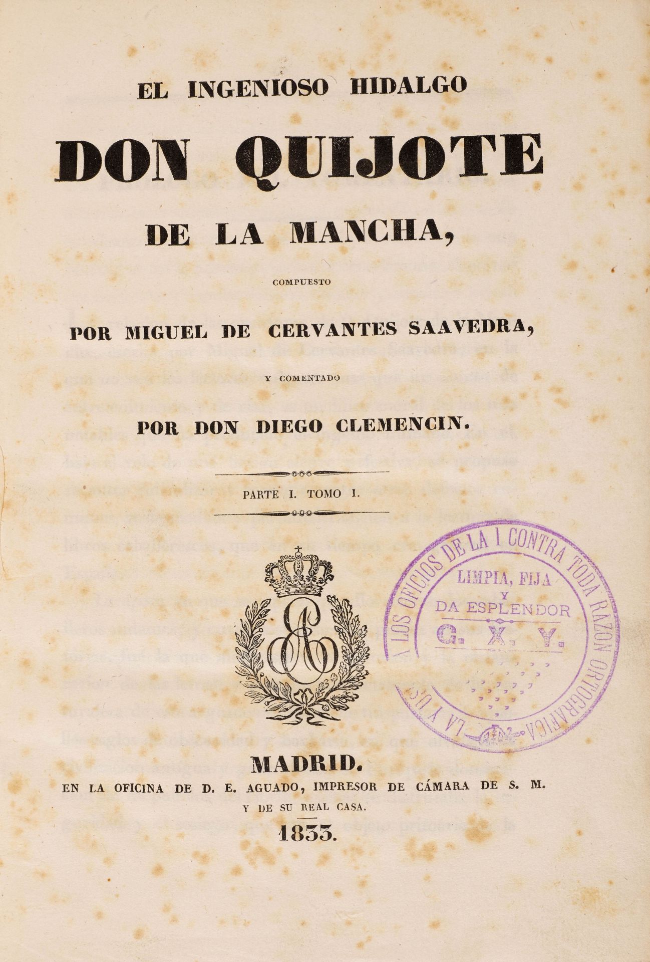 Cervantes Saavedra, Miguel de.El ingenioso hidalgo Don Quijote de la Mancha. Commentado por Don - Image 2 of 2