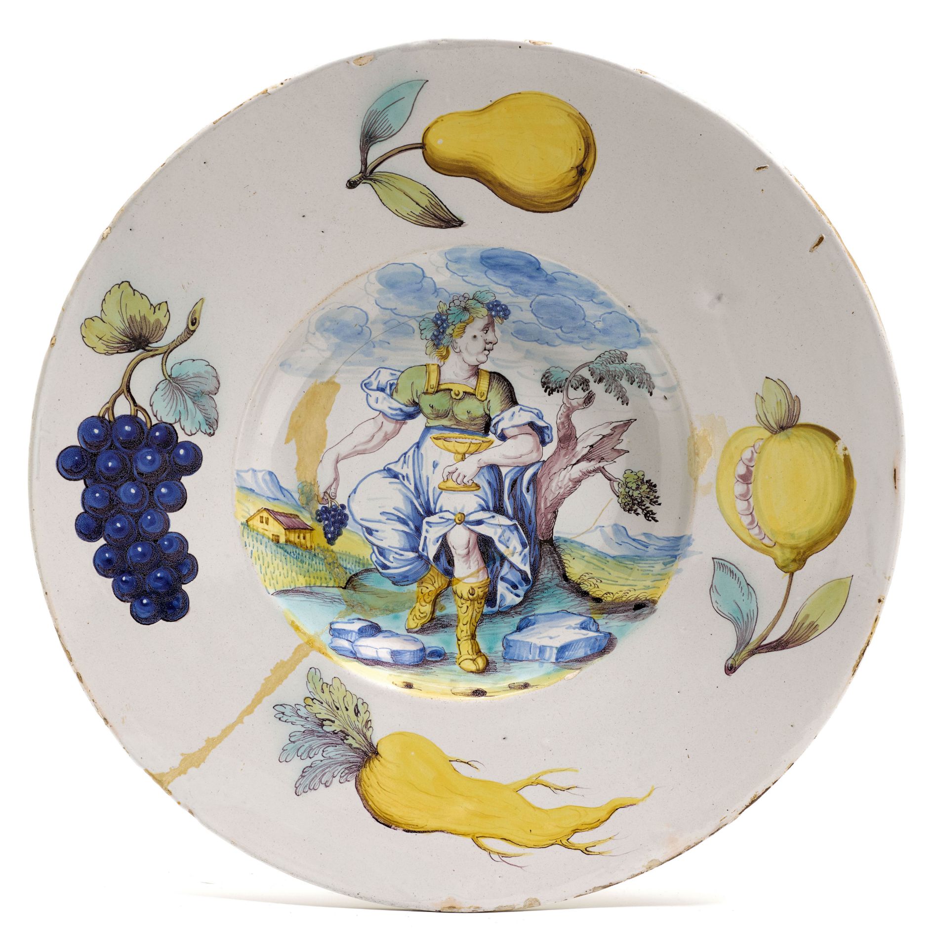 A FAIENCE WIDE-RIMMED PLATE