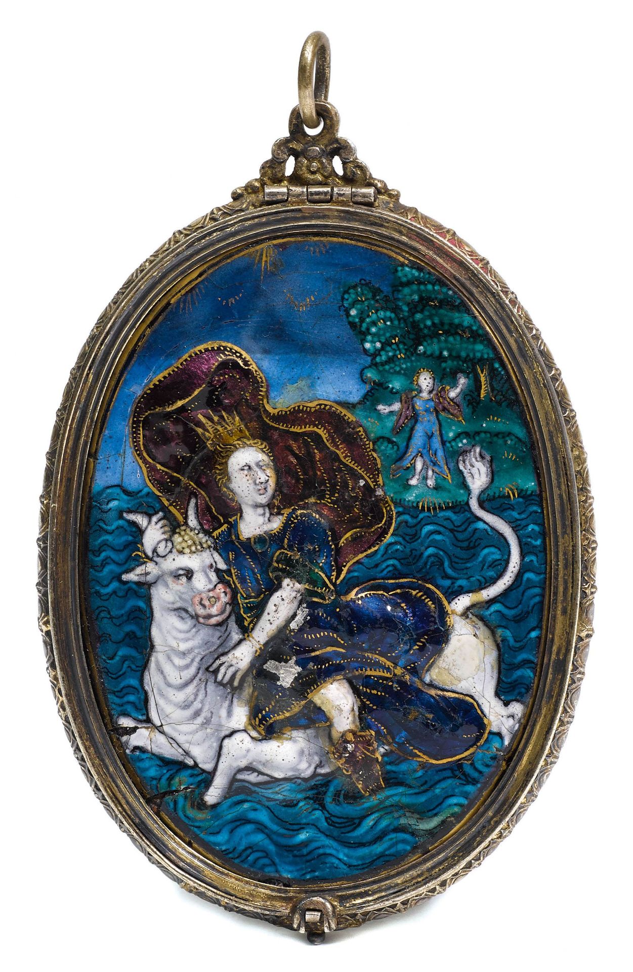 MIRROR MEDALLION WITH LIMOGES ENAMEL PAINTWORK