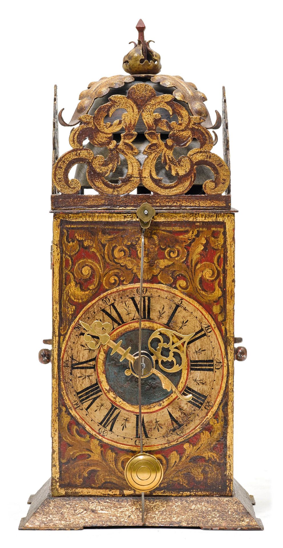 LATE-RENAISSANCE IRON CLOCK WITH FRONT PENDULUM