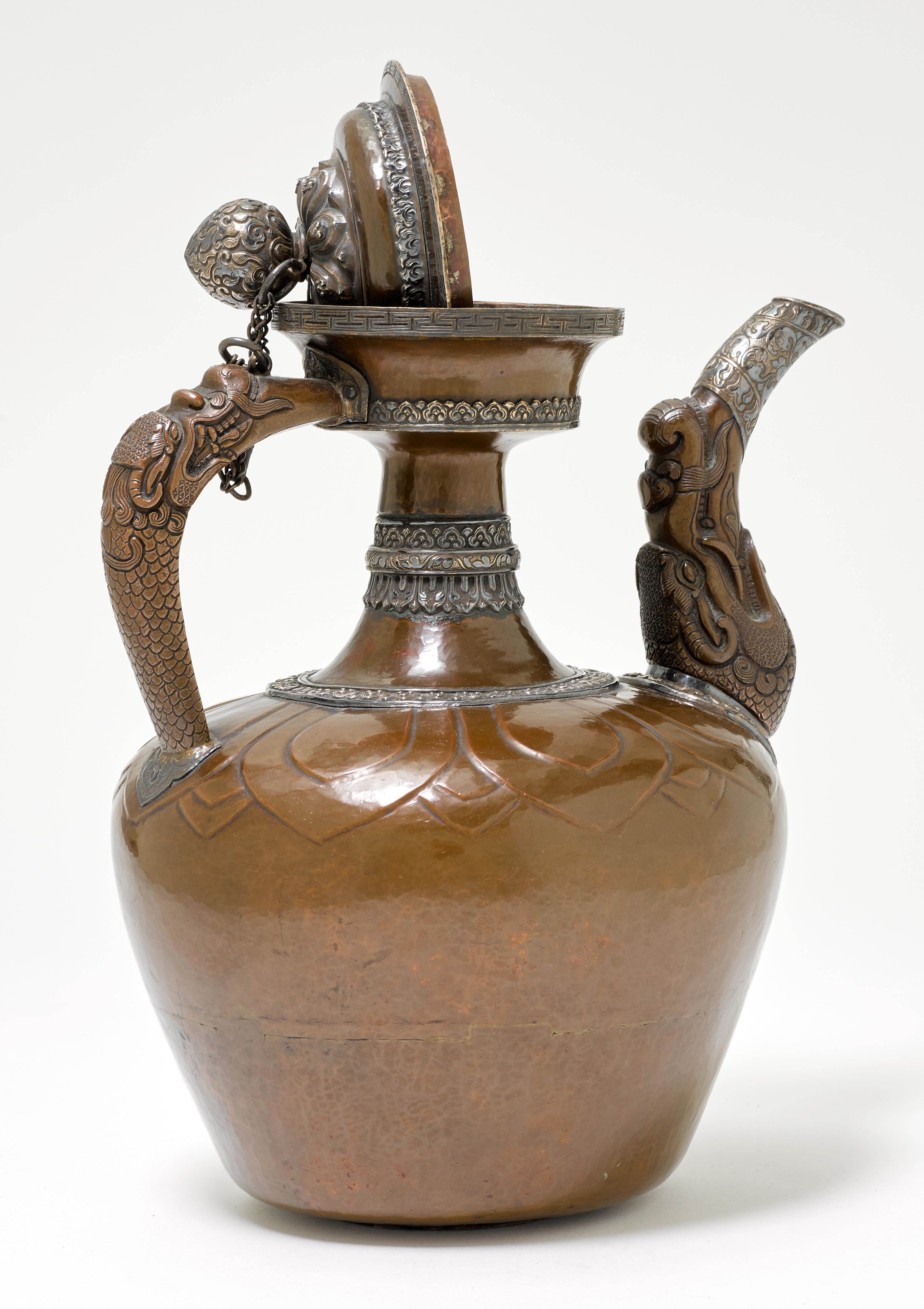 A FINE COPPER AND SILVER TEAPOT. - Image 2 of 2