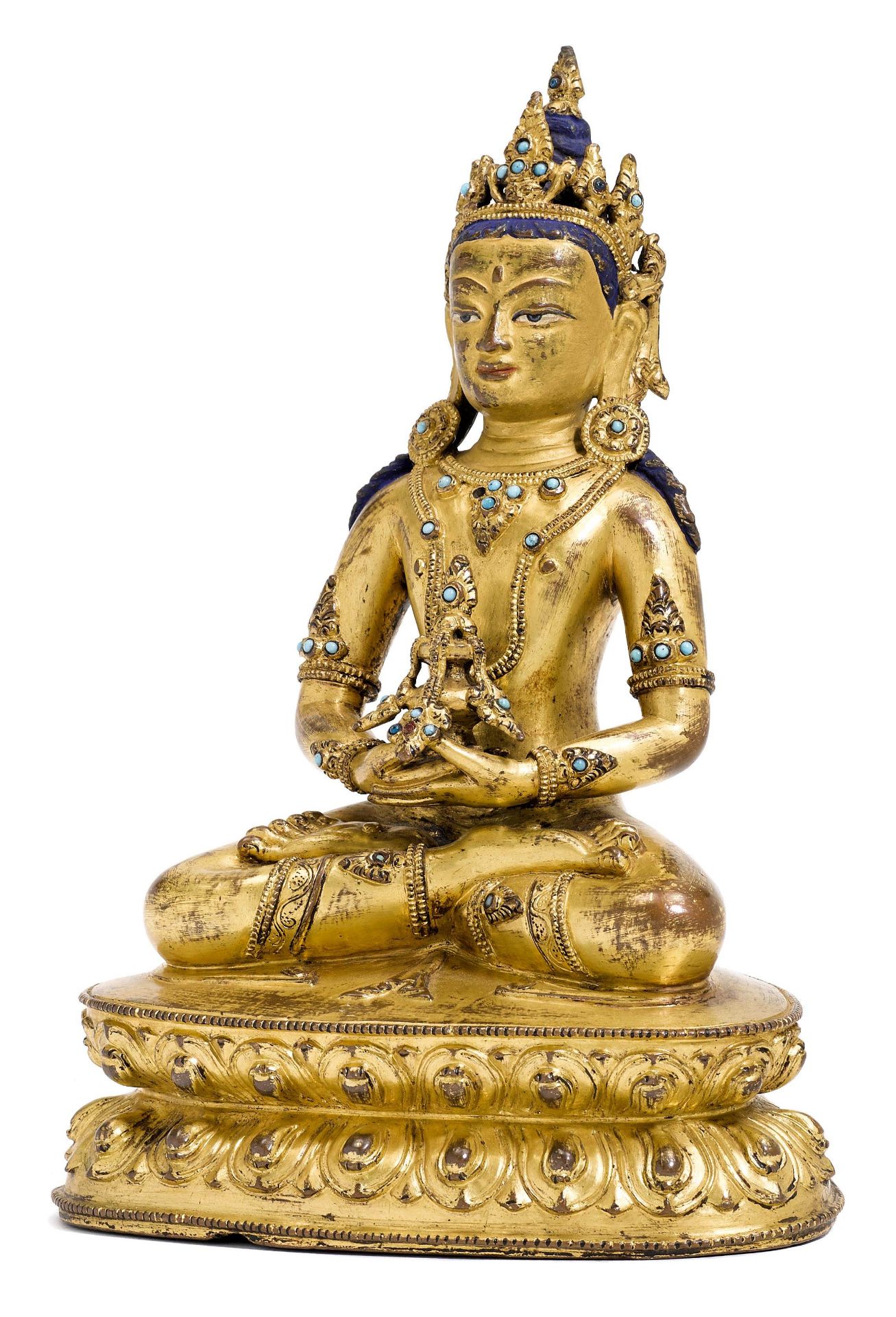 A GILT COPPER ALLOY FIGURE OF AMITAYUS. - Image 2 of 2