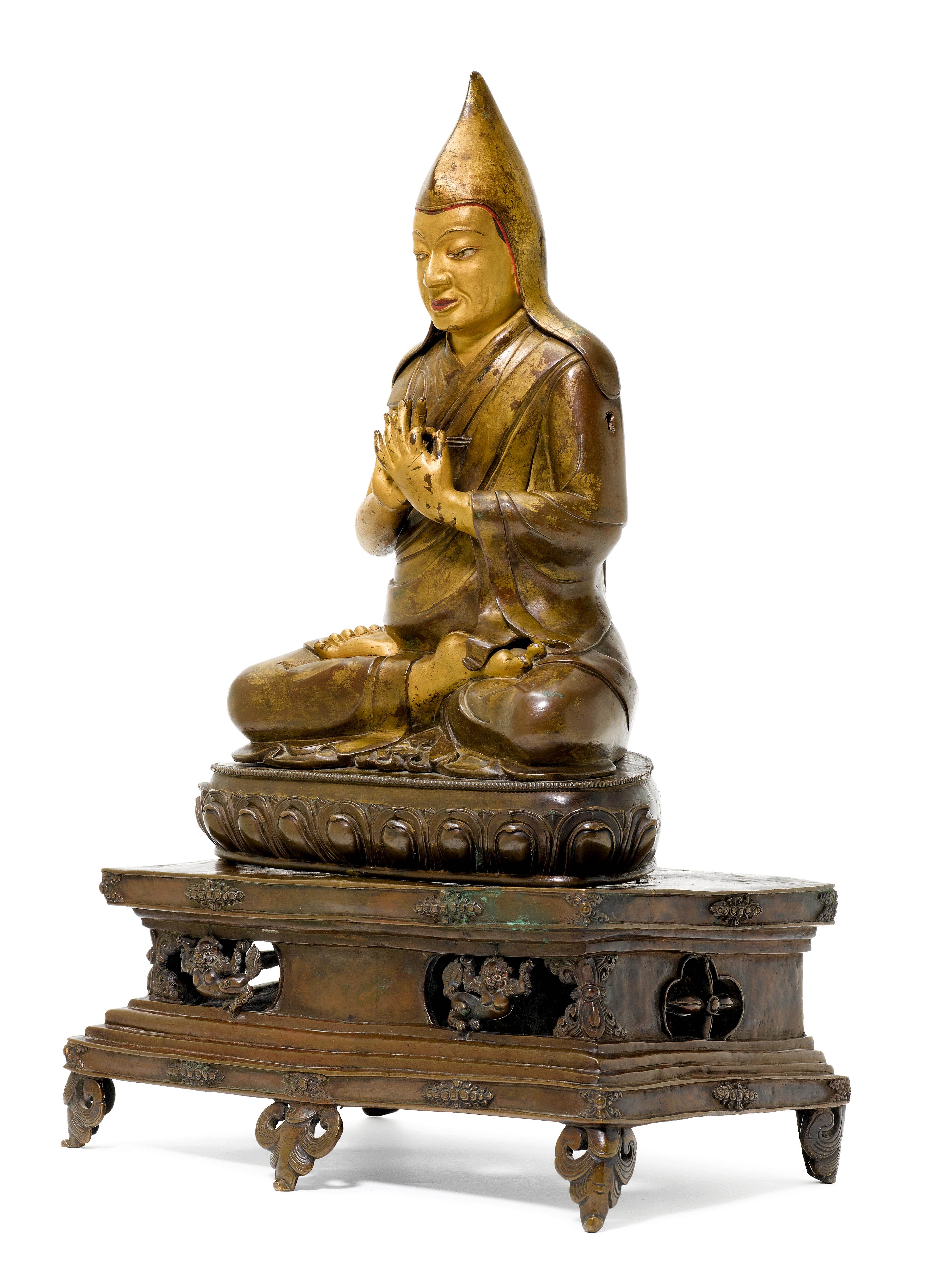 A LARGE COPPER ALLOY FIGURE OF TSONGKHAPA. - Image 2 of 2