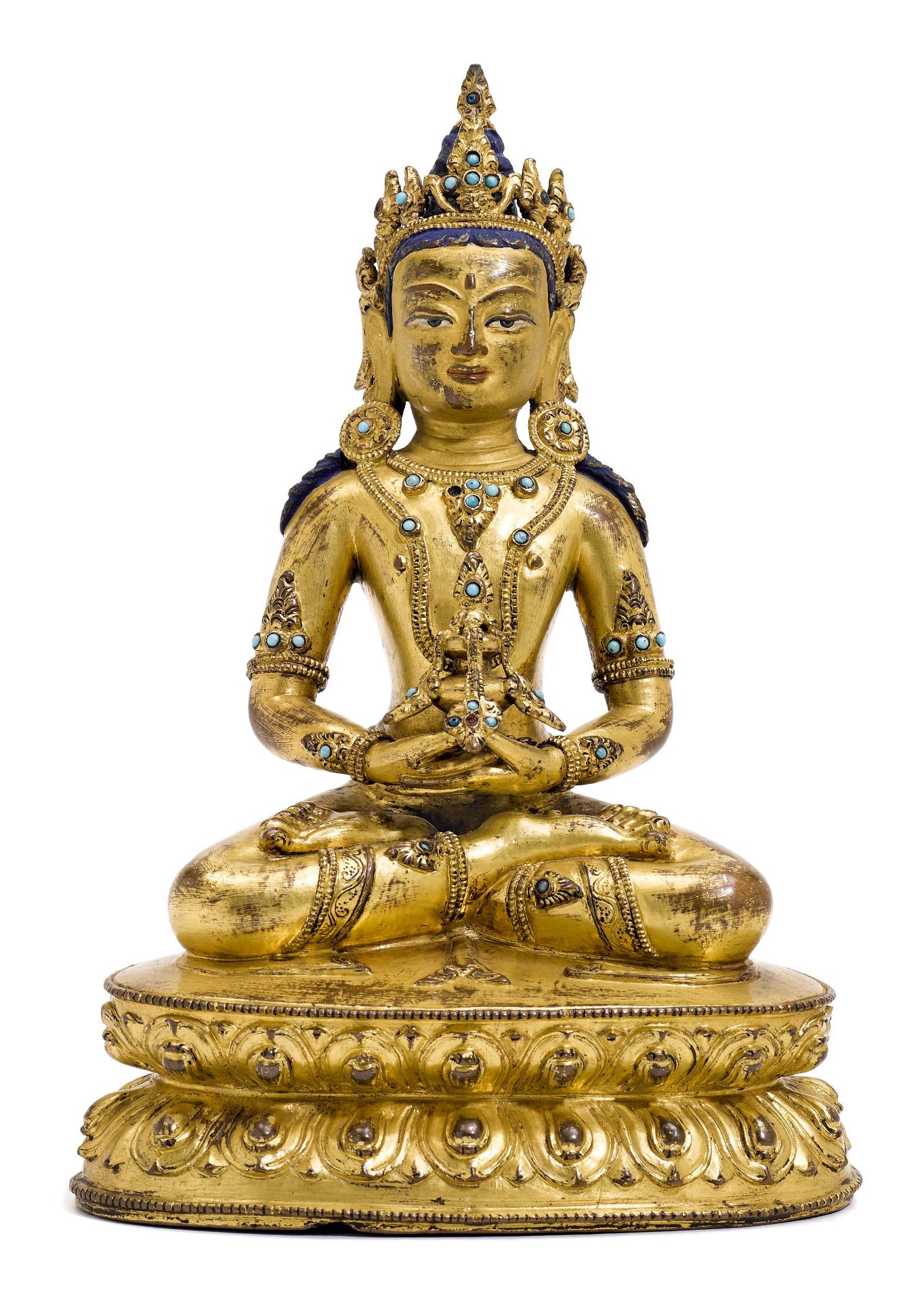 A GILT COPPER ALLOY FIGURE OF AMITAYUS.