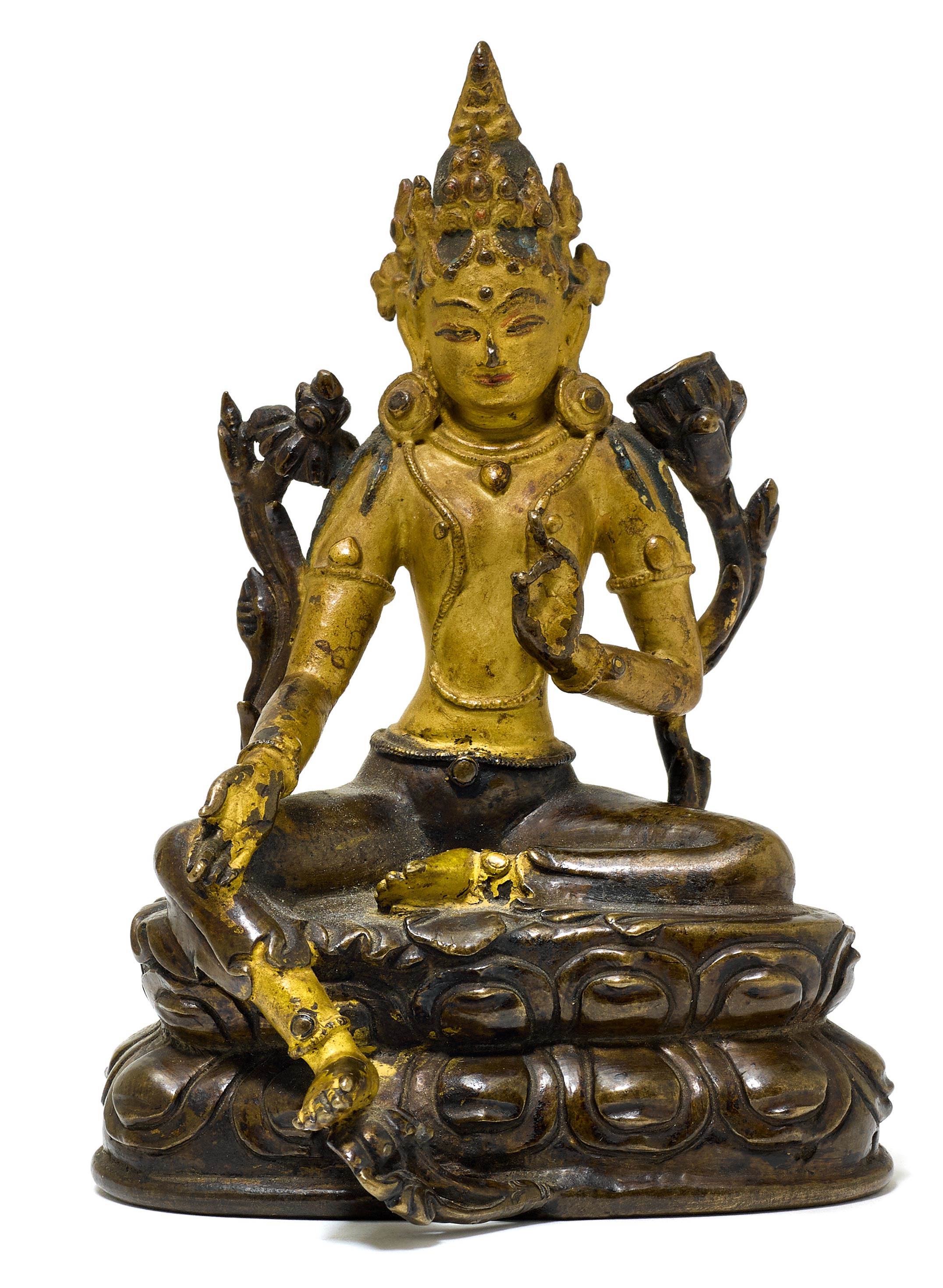 A BRONZE FIGURE OF THE GREEN TARA.