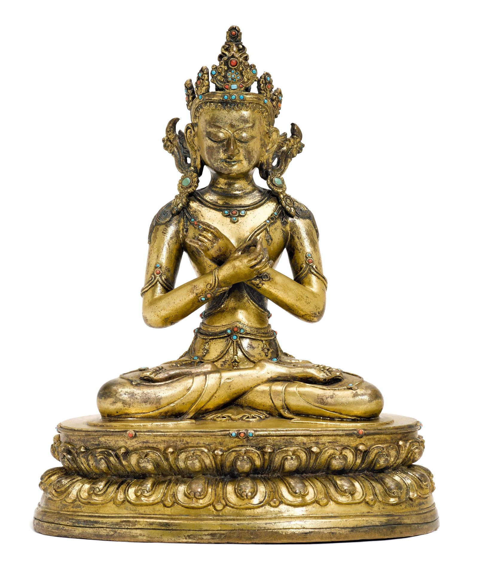 A GILT COPPER ALLOY FIGURE OF VAJRADHARA.