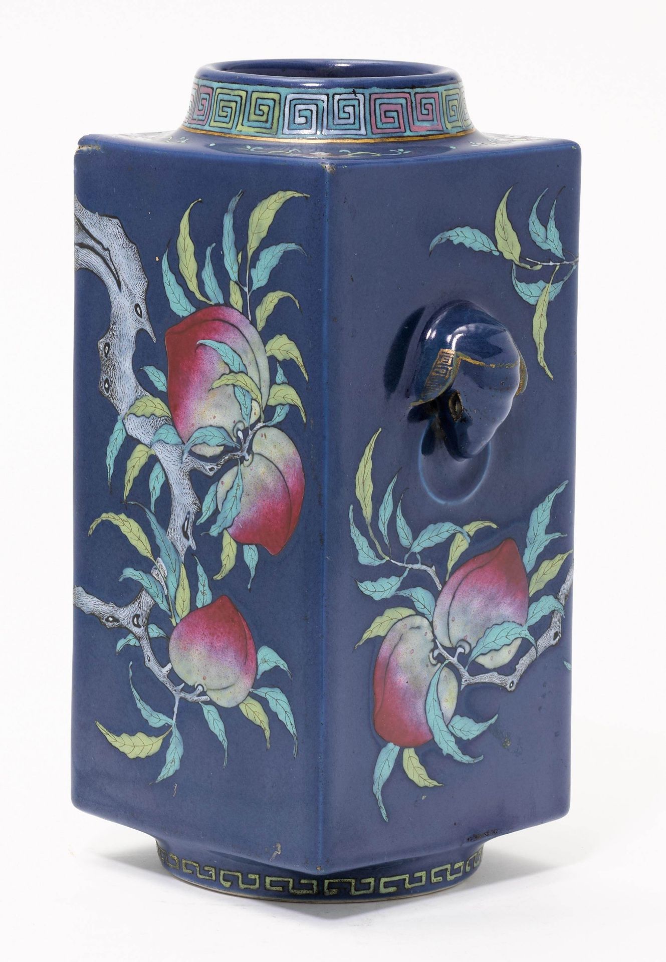 A BLUE-GROUND CONG VASE PAINTED WITH PEACHES. - Image 2 of 3