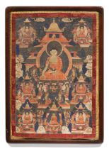 A THANGKA OF THE EIGHT MEDICINE BUDDHAS.