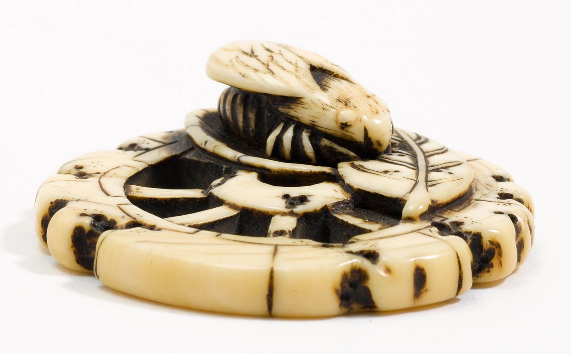 A RYUSA NETSUKE OF A WASP ON A WHEEL. - Image 3 of 3