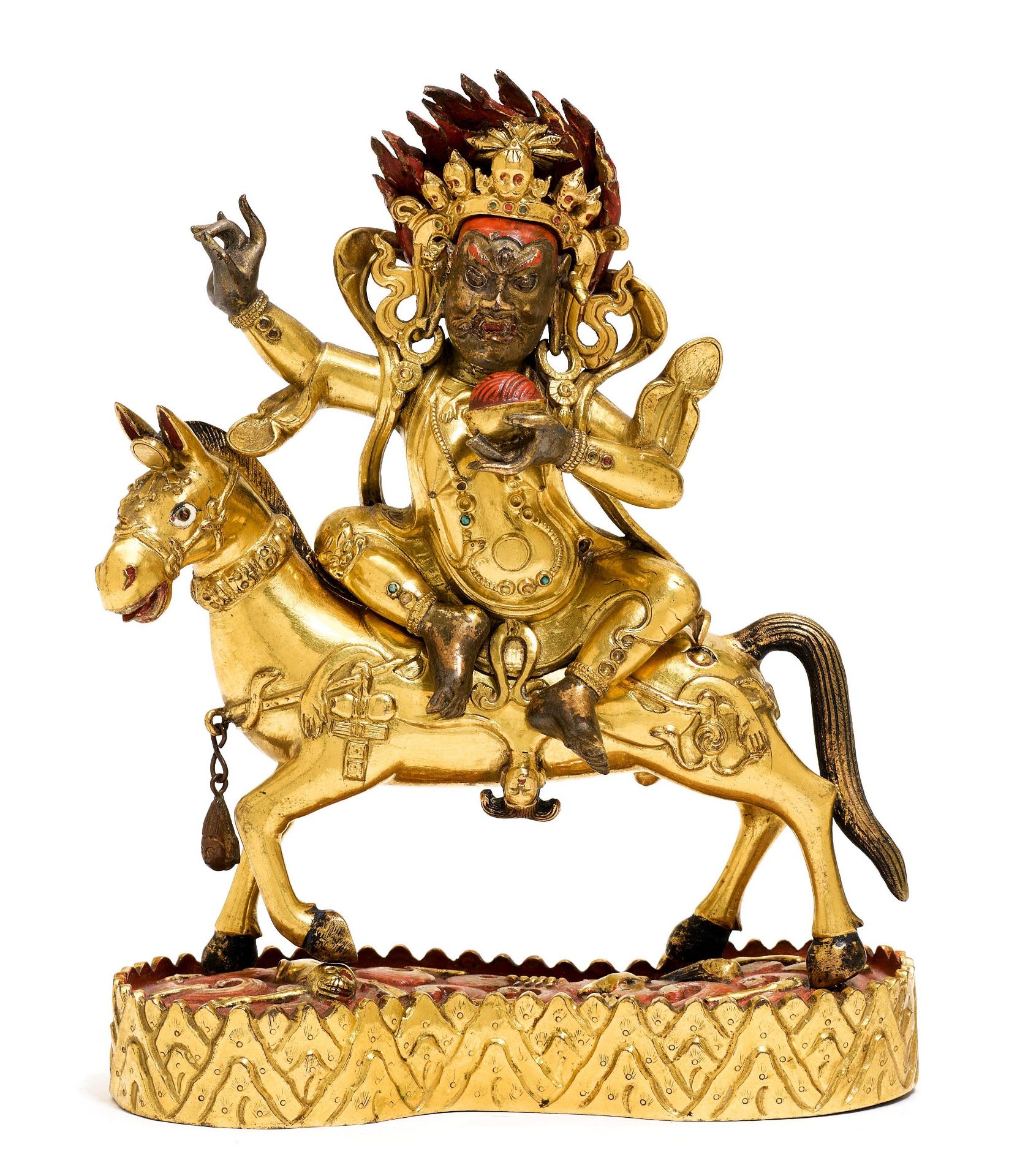 A GILT COPPER ALLOY FIGURE OF PALDEN LHAMO.