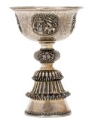 A FINE AND LARGE SILVER BUTTER LAMP.